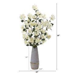 39” Bougainvillea Artificial Arrangement in Stoneware Vase