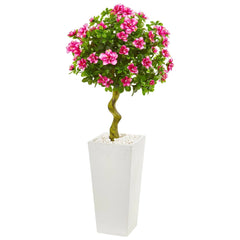 4’ Azalea Artificial Topiary Tree in White Tower Planter