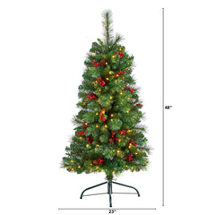 4’ Flat Back Montreal Mountain Artificial Christmas Tree with Pine Cones and Berries