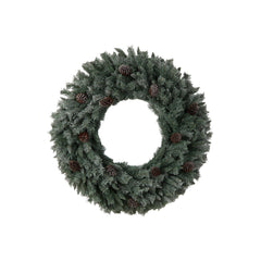 4’ Large Flocked Christmas Wreath with Pinecones, 150 Clear LED Lights and 360 Bendable Branches