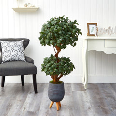 4’ Sweet Bay Double Ball Topiary Artificial Tree in Gray Planter with Stand