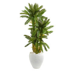 4’ Triple Cycas Artificial Plant in White Planter