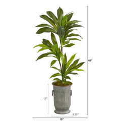 40” Dracaena Artificial Plant in Vintage Metal Planter (Real Touch)