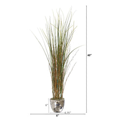 40” Grass and Bamboo Artificial Plant in Designer Silver Bowl