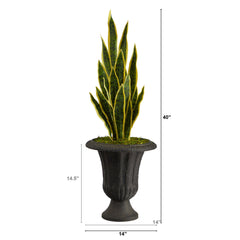 40” Sansevieria Artificial Plant in Charcoal Urn