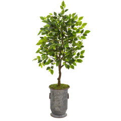 41” Ficus Artificial Tree in Vintage Metal Planter