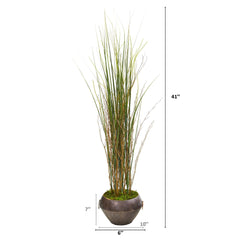 41” Grass and Bamboo Artificial Plant in Metal Bowl