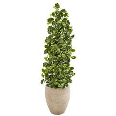 42” Variegated Holly Leaf Artificial Tree in Sand Colored Planter (Real Touch)