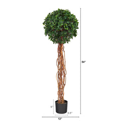 4.5’ English Ivy Single Ball Artificial Topiary Tree with Natural Trunk UV Resistant (Indoor/Outdoor)