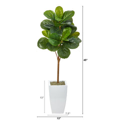 45” Fiddle Leaf Artificial Tree in White Metal Planter