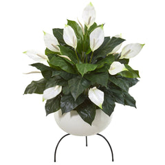 45” Spathiphyllum Artificial Plant in White Planter with Metal Stand
