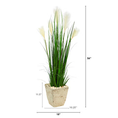 4.5’ Wheat Plum Grass Artificial Plant in Country White Planter