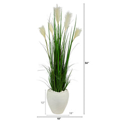 4.5’ Wheat Plum Grass Artificial Plant in White Planter