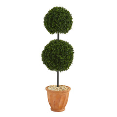 46” Boxwood Double Ball Artificial Topiary Tree in Terra-Cotta Planter (Indoor/Outdoor)