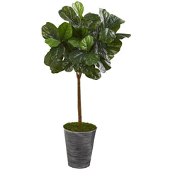 46” Fiddle Leaf Artificial Tree in Decorative Tin Planter (Real Touch)