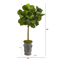 46” Fiddle Leaf Artificial Tree in Vintage Metal Planter (Real Touch)