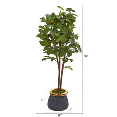 46” Fig Artificial Tree in Planter with Brass Trimming