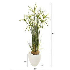47” Papyrus Artificial Plant in White Planter