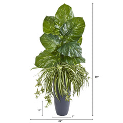 49” Spider and Pothos Artificial Plant in Gray Planter