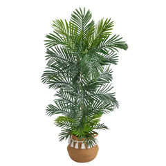 5’ Areca Palm Tree in Boho Chic Handmade Natural Cotton Woven Planter with Tassels UV Resistant