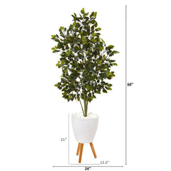 5’ Ficus Artificial Tree in White Planter with Stand