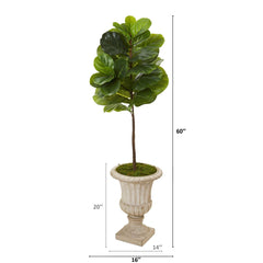 5’ Fiddle Leaf Artificial Tree in Sand Finished Urn (Real Touch)