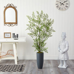 5’ Ruffle Fern Artificial Tree in Gray Planter