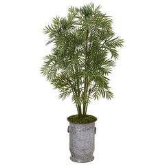 51” Parlor Palm Artificial Tree in Vintage Metal Planter