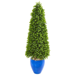 52” Eucalyptus Topiary Artificial Tree in Blue Planter (Indoor/Outdoor)