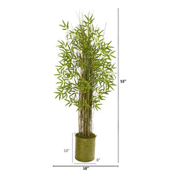 53” Bamboo Grass Artificial Plant in Green Metal Planter
