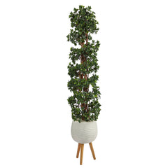 5.5’ English Ivy Topiary Spiral Artificial Tree in White Planter with Stand (Indoor/Outdoor)