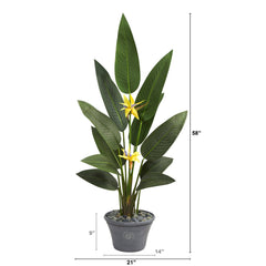 58” Bird of Paradise Artificial Plant in Gray Planter (Real Touch)
