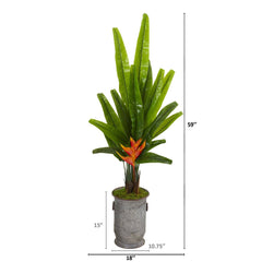 59” Traveler's Palm Artificial Tree in Vintage Metal Planter