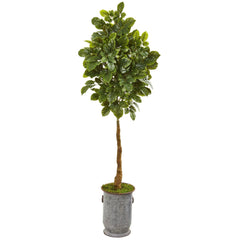 6’ Beech Leaf Artificial Tree in Metal Planter with Copper Trimming