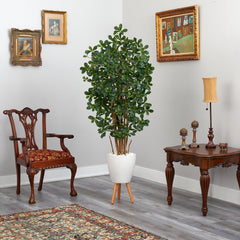 6’ Black Olive Artificial Tree in White Planter with Stand