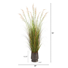 6’ Grass Artificial Plant in Ribbed Metal Planter