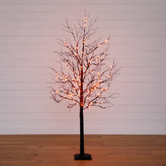 6’ Pre-Lit Halloween Deluxe Black Twig Artificial Tree with 156 Orange & Purple LED Lights