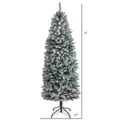 6’ Slim Flocked Montreal Fir Artificial Christmas Tree with 743 Bendable Branches