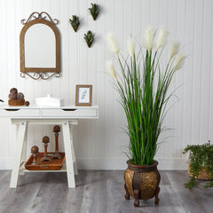 63” Wheat Plum Grass Artificial Plant in Decorative Planter