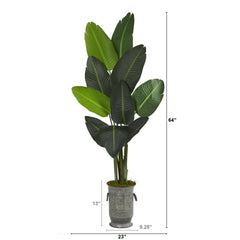 64” Traveler's Palm Artificial Tree in Vintage Metal Planter
