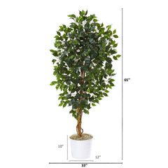 65” Ficus Artificial Tree in White Tin Planter