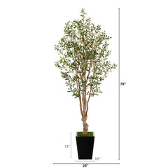 6.5’ Olive Artificial Tree in Black Metal Planter