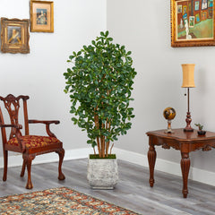 67” Black Olive Artificial Tree with 1365 Bendable Leaves in White Planter