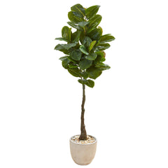 67” Rubber Leaf Artificial Tree in Sandstone Planter (Real Touch)