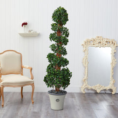 68” English Ivy Topiary Spiral Artificial Tree in Decorative Planter(Indoor/Outdoor)