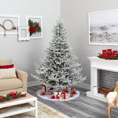 7’ Flocked Fraser Fir Artificial Christmas Tree with 600 Warm White Lights and 3852 Bendable Branches