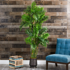 70” Areca Palm Artificial Tree in Ribbed Metal Planter