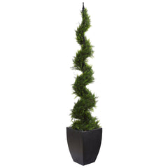 70” Cypress Artificial Spiral Tree in Black Planter