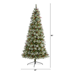 8’ Frosted Swiss Pine Artificial Christmas Tree with 550 Clear LED Lights and Berries