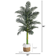 8’ Golden Cane Artificial Palm Tree in Handmade Natural Cotton Planter